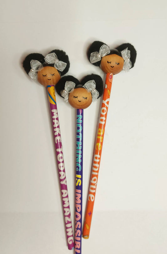 Afro Puff Pencil (assorted motivational quotes)